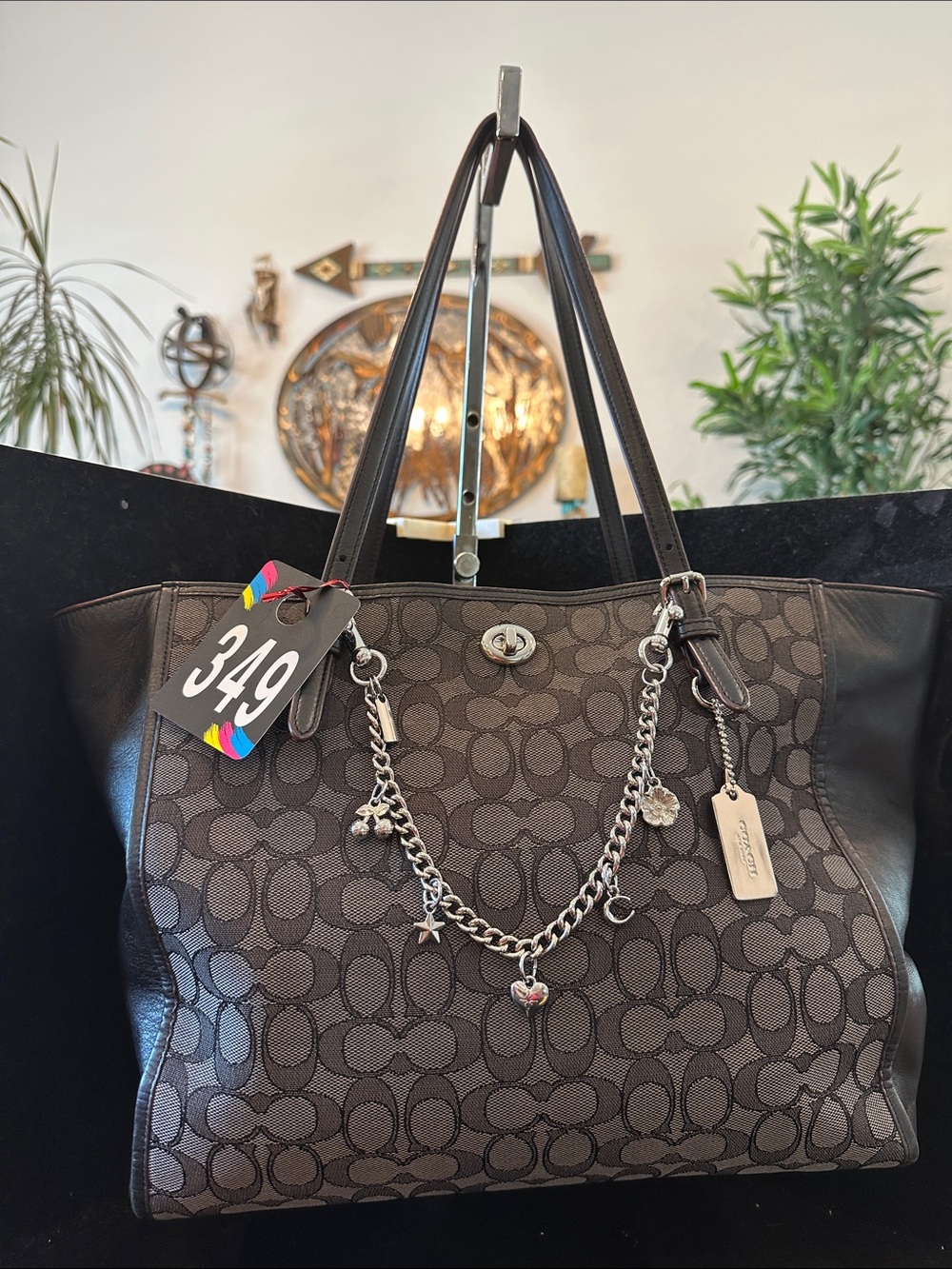 Coach #349 Turnlock Tote in Signaure Jacquard
